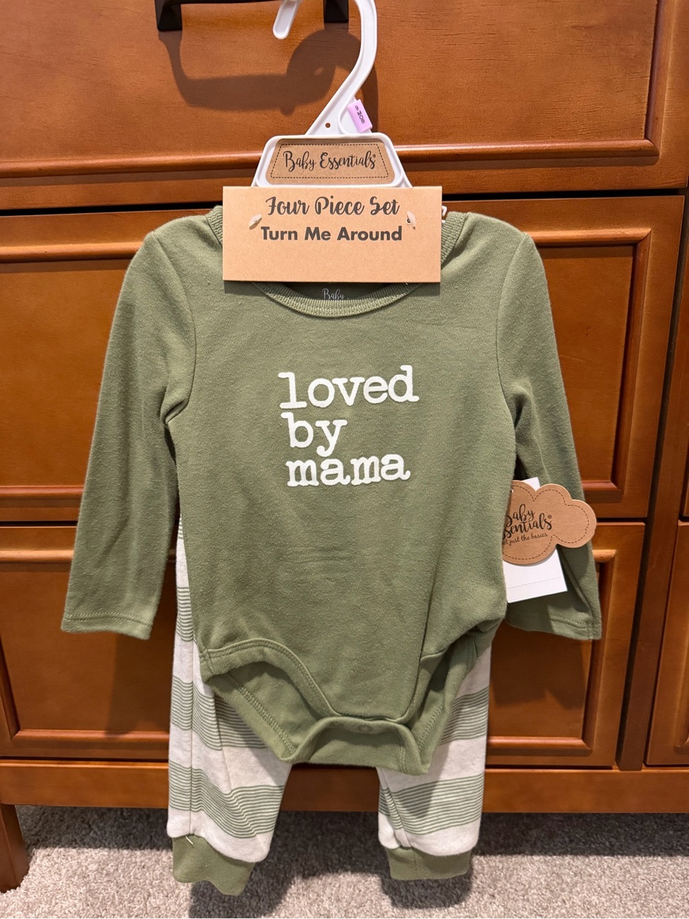 Baby Essentials Olive Green 'Loved by Mama' Baby Outfit Set